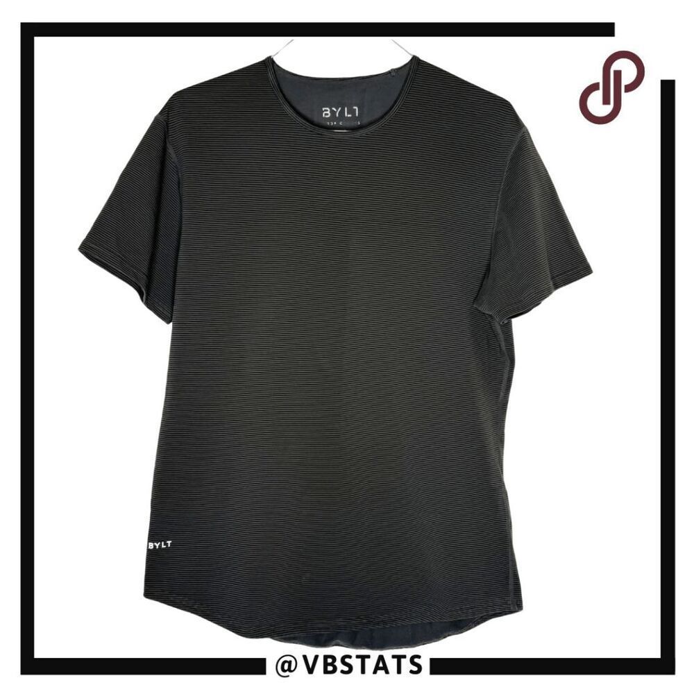 Bylt Mens‎ Drop Cut Lux Stripes Crew Neck Short Sleeve T-Shirt Gray Black Large